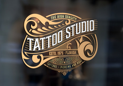 Vintage Tattoo Logo Layout with Gold Elements