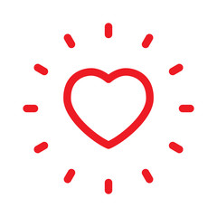 Heart with shine linear icon, love burst symbol, sunshine.