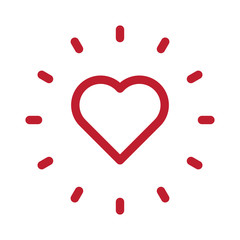 Heart with shine linear icon, love burst symbol, sunshine.