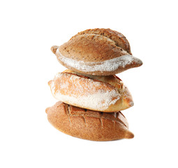 Loaves of fresh bread isolated on white