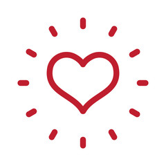 Heart with shine linear icon, love burst symbol, sunshine.