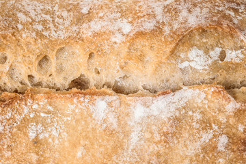 Closeup of tasty white bread as background, top view