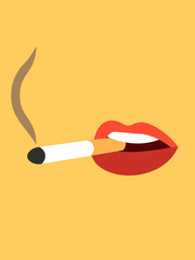 Lips with cigarette on a yellow background