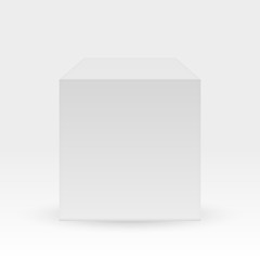 Blank box isolated on white background. White cube.
