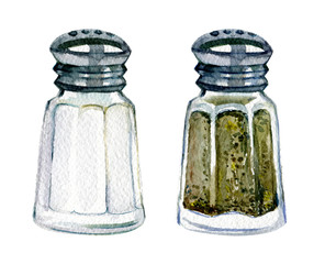 Salt and pepper shaker isolated on white background, watercolor illustration - 269067747