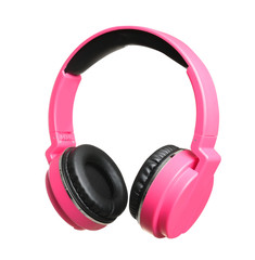 Stylish headphones with pads on white background