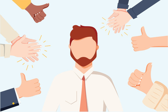 Human hands clapping. Applaud hands. Vector illustration in flat style. Many Hands clapping ovation and thumps up