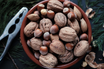 Walnuts, almonds and hazelnuts from above