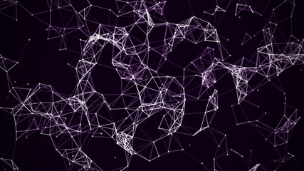 Digital plexus of many glowing lines and dots. Abstract futuristic background. 3D rendering