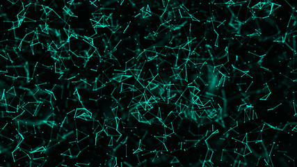 Digital plexus of many glowing lines and dots. Abstract futuristic background. 3D rendering
