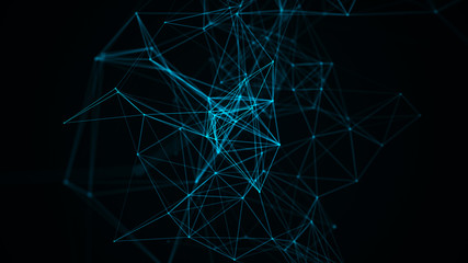 Digital plexus of many glowing lines and dots. Abstract futuristic background. 3D rendering