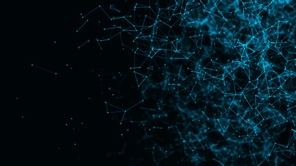 Digital plexus of many glowing lines and dots. Abstract futuristic background. 3D rendering