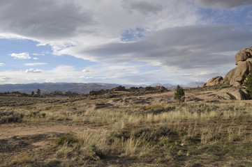 landscape with mountains and blue sky