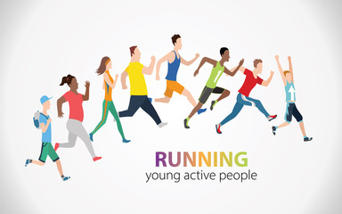 Fototapeta na wymiar Colorful poster with illustration marathon running people