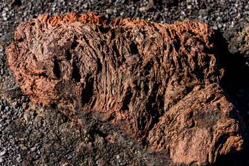 Timanfaya National Park, Lanzarote, Canary Islands, Spain. Unique panoramic view of spectacular melted lava rock texture.
