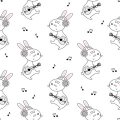 Hares with guitar seamless background