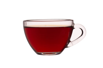 red cup of tea isolated on white background