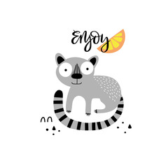Lemur cartoon vector characters with lettering