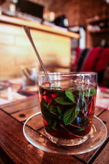 The cup of mint tea in the cafe of Jaffa