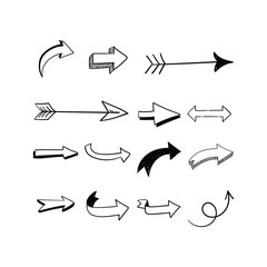 Arrow doodles set. Hand drawn sketch arrows vector collection.
