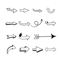 Arrow doodles set. Hand drawn sketch arrows vector collection.