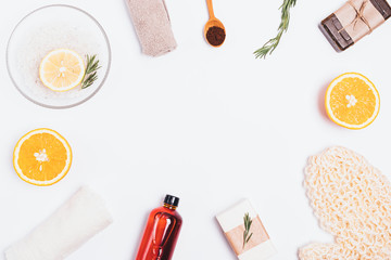 Flat lay frame of natural skincare products