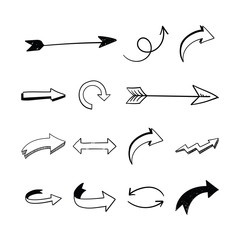 Arrow doodles set. Hand drawn sketch arrows vector collection.