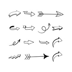 Arrow doodles set. Hand drawn sketch arrows vector collection.