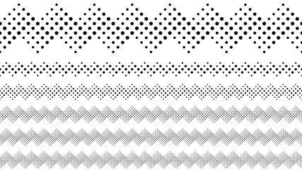 Repeating geometrical dotted pattern text divider set - black and white abstract vector graphic design elements from dots