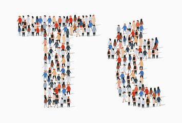 Large group of people in letter T form