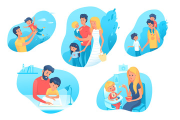 Family time flat illustrations set