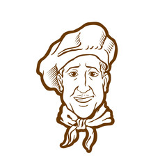 chef in a hat and tie. vintage logo, hand drawn sketch on white background. Vector illustration