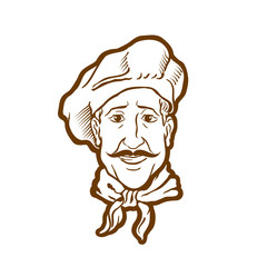 chef in a hat and tie. vintage logo, hand drawn sketch on white background. Vector illustration