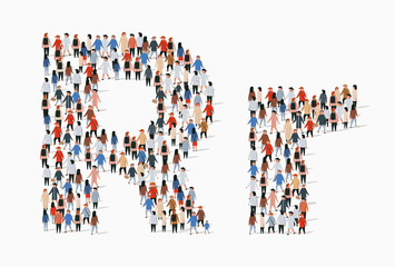 Large group of people in letter R form