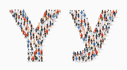 Large group of people in letter Y form