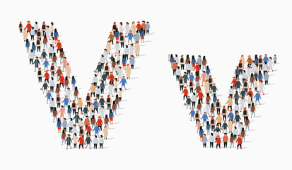 Large group of people in letter V form