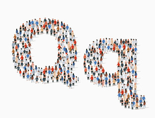 Large group of people in letter Q form