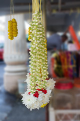 Jasmine garland traditional handcraft decoration for pray to Hindu gods.Flower garland for ritual...