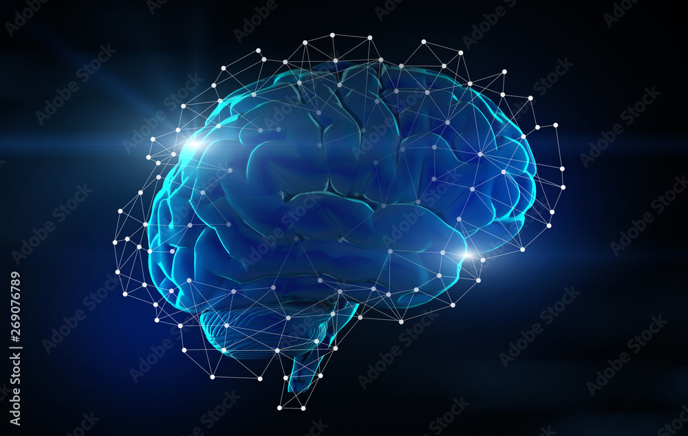 Aufkleber Brain of artificial intelligence with lines and dots