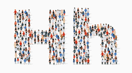 Large group of people in letter H form