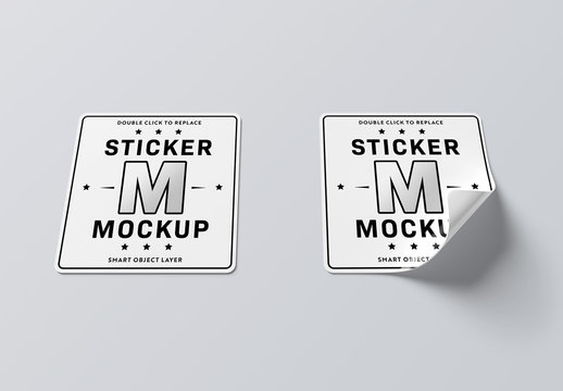 Isolated Square Stickers with Rounded Corners Mockup