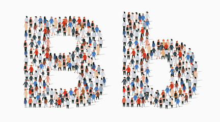 Large group of people in letter B form