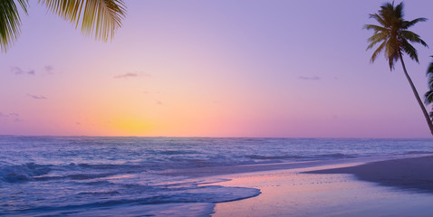  Art Beautiful sunrise over the tropical beach;  paradise summer vacation