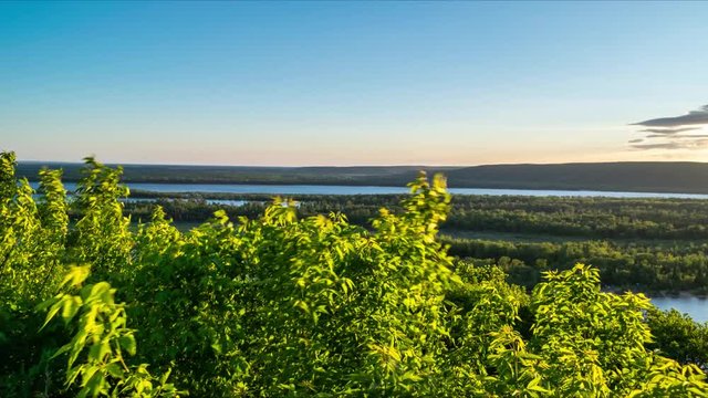 Timelapse evening view on Volga river and Zhiguli Mountains in Samara, Russia