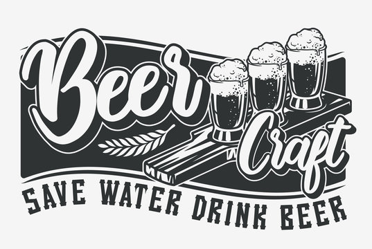 Vector illustration with beer and lettering