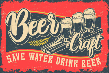 Color vector illustration with beer and lettering - obrazy, fototapety, plakaty