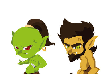 ugly troll with caveman gnome magic characters