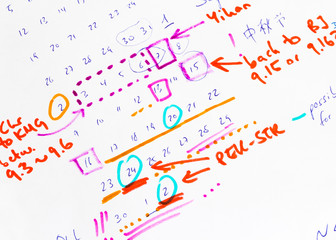 Kalenderskizze Urlaubsplan Notizen handgeschrieben farbig