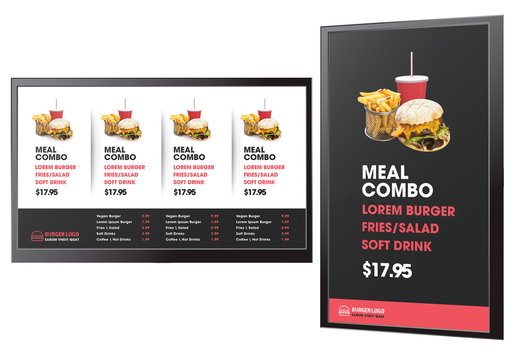 Digital Screen Menu Layout with Red and Black Accents