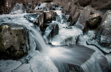 Winter waterfall with ice
